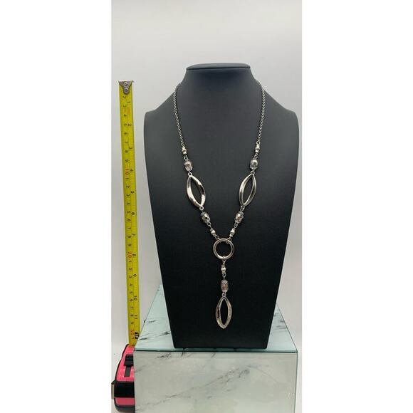 Lia Sophia Y Drop Necklace Silver tone Faceted Bead Jewelry 16" w 3" ext. Signed - Picture 3 of 5